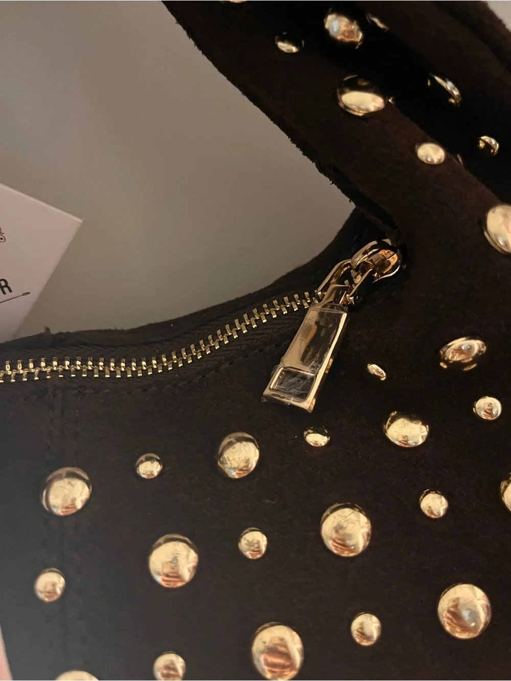 Aqua Black Studded Leather Hobo Bag - Genuine Leather